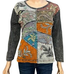 The Collection Royal Boho Patchwork Shirt Medium Colorful Hippie Embroidered